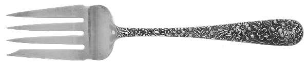 Repousse (Sterling, 1896, 925-1000) Medium Solid Cold Meat Serving Fork