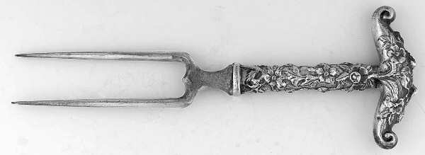 Repousse (Sterling, 1896, 925-1000) Large Joint/Roast Holder Fork