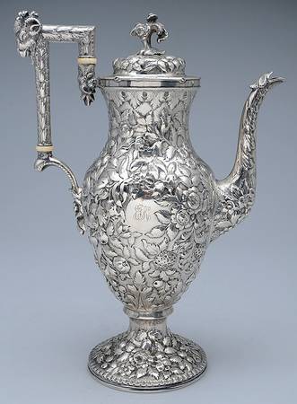 Repousse-Ram's Head (Coin, Full Chased) Sterling Large Coffee Pot