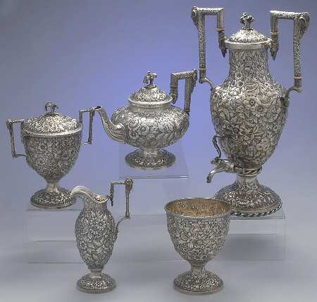 Repousse-Ram's Head (Coin, Full Chased) 5 Piece Tea Set (STP, SCR, SSU, SWB, URN)