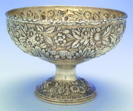 Repousse-Full Chased-Hand Chased Pedestal Fruit Bowl