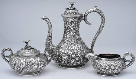 Repousse-Full-Hand Chased (925-1000) 3 Piece Coffee Set (SCP1, SCR1 & SSU1)