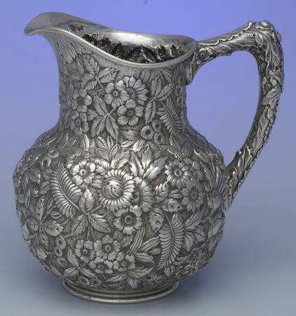 Repousse-Full Chased-Hand Chased Sterling Water Pitcher