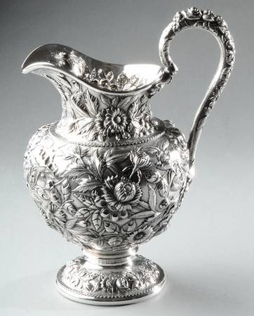 Repousse-Full Chased-Hand Chased Sterling Water Pitcher