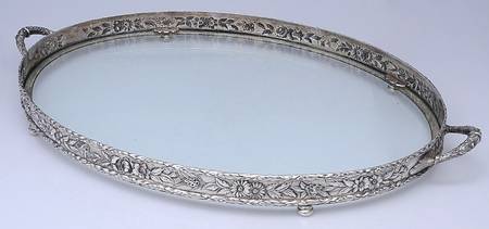 Repousse-Full Chased-Hand Chased 22" Glass Bottom Waiter Tray