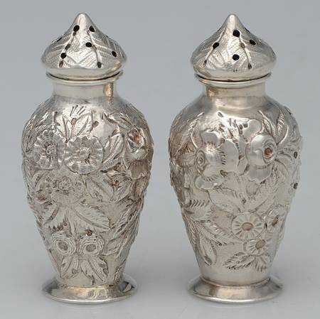 Repousse-Full Chased-Hand Chased Individual Salt and Pepper Set