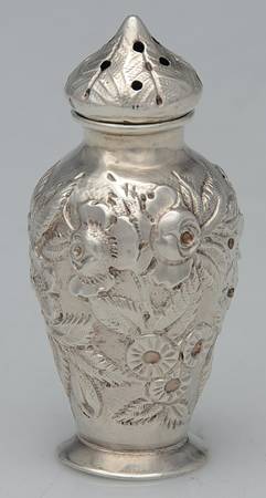 Repousse-Full Chased-Hand Chased Individual Pepper Shaker