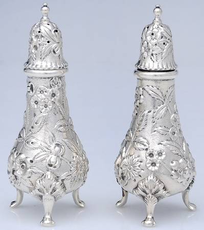 Repousse-Full Chased-Hand Chased Salt & Pepper Set