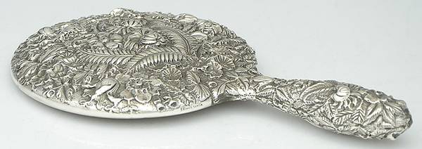 Repousse-Full Chased-Hand Chased Mirror with Handle