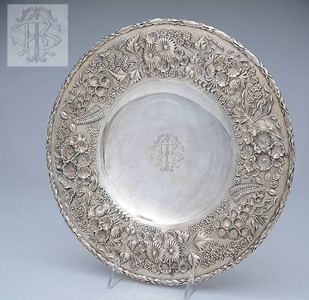 Repousse-Full Chased-Hand Chased 12" Footed Cake Plate