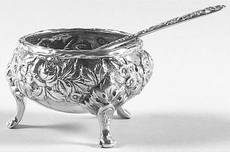 Repousse-Full Chased-Hand Chased Sterling Open Salt and Spoon Individual