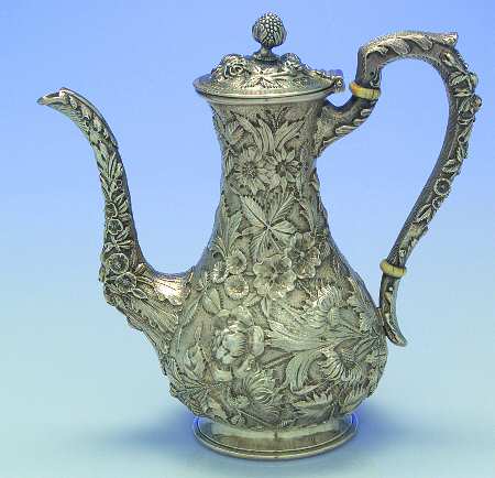 Repousse-Full-Hand Chased (925-1000) Sterling Demitasse Pot