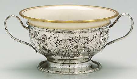 Repousse-Full Chased-Hand Chased Sterling Bouillon Cup with Liner, No Saucer