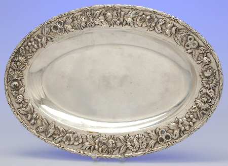Repousse-Full Chased-Hand Chased 13" Oval Serving Platter