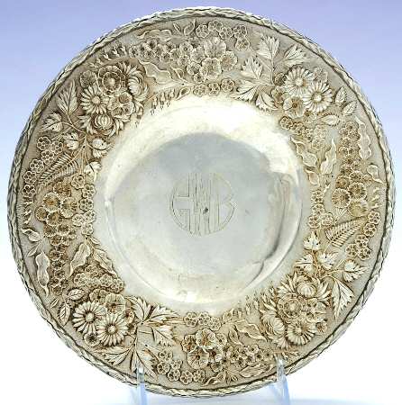 Repousse-Full Chased-Hand Chased Sandwich/Cake Pedestal Plate