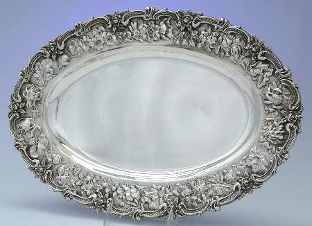 Repousse-Full Chased-Hand Chased 18" Oval Serving Platter