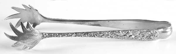 Repousse (Sterling, Coin, 1830) Large Ice Serving Tongs with Claw Tips