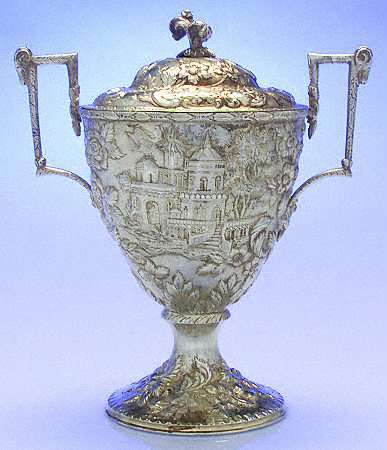 Repousse-Full Chased-Landscape (Coin) Sugar Bowl with Lid