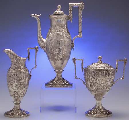 Repousse-Full Chased-Landscape (Coin) 3 Pc Coffee Set (CP1,CR1 & SU1)
