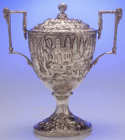 Repousse-Full Chased-Landscape (Coin) Sugar Bowl & Lid