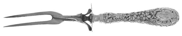 Stieff Rose (Sterling, 1892, No Monograms) Large Stainless-Prong Roast Carving Fork