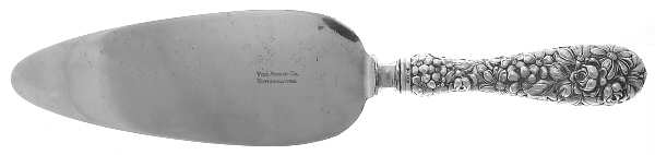 Stieff Rose (Sterling, 1892, Monograms) Pie Server with Silverplate Blade,Full Repousse