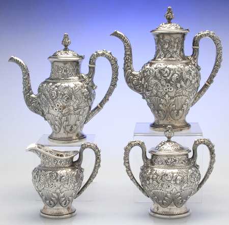 Repousse-Full-Hand Chased (925-1000) 4 Piece Tea Set (SCP, STP, SCR, SSU)