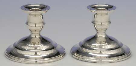 Calvert-Old Maryland Plain (Sterling, Hollowware) Pair of 3" Console Candleholders