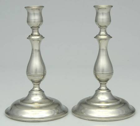P113 (Pewter, Hollowware) Pair of 7" Candlesticks