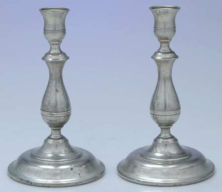 P113 (Pewter, Hollowware) Pair of 7" Candlesticks