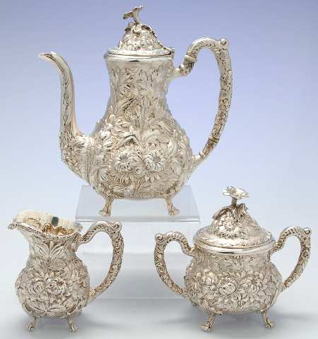 Stieff Rose (Sterling, Hollowware, 700 Series) 3-Piece Coffee Set with Coffee Pot