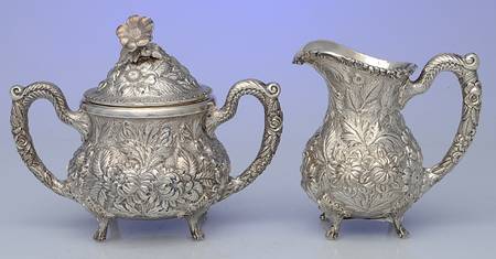 Stieff Rose (Sterling, Hollowware, 700 Series) Creamer & Sugar Bowl with Lid Set