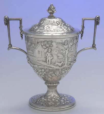 Repousse-Full Chased-Landscape Sugar Bowl & Lid