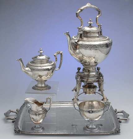 4597 (Sterling, Hollowware) 5 Piece Tea Set (STP, SCR, SWB, SKES, WTL)