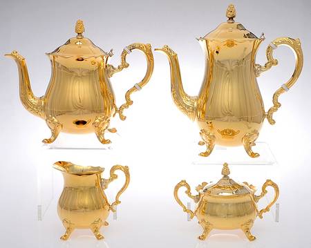 9578 (Gold Electroplate, Hollowware) 4 Piece Tea Set (CP, TP, CR, SU)
