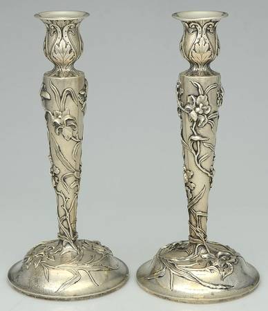 52 (Sterling, Hollowware) Pair of Weighted Candlesticks