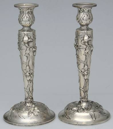 52 (Sterling, Hollowware) Pair of Weighted Candlesticks with Bobeche
