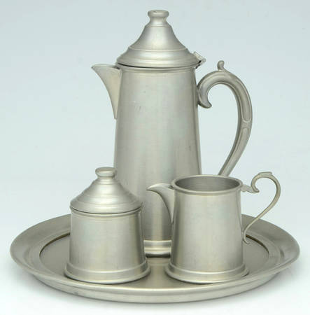 Pewter Hollowware 4 Piece Tea Set (with Tray)