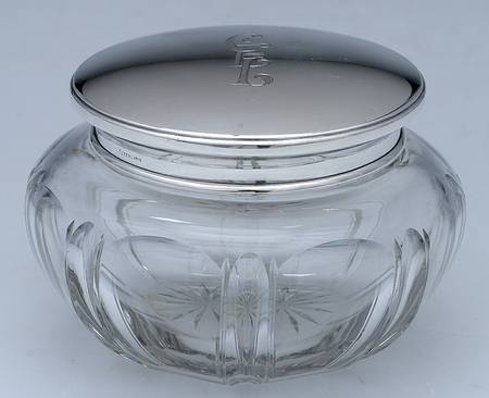 Sterling Hollowware Powder Jar, Crystal Bowl and Sterling Lid