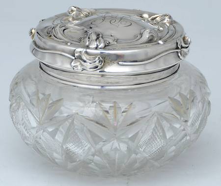 Sterling Hollowware Powder Jar, Crystal Bowl and Sterling Lid