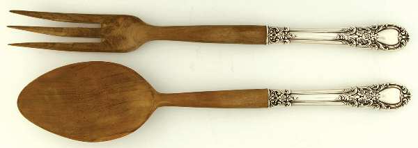 American Victorian (Sterling, 1941, No Monos) Wooden Bowl 2-Piece Salad Set