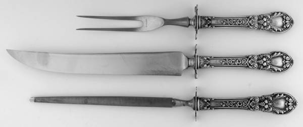 Charles II (Sterling, 1934, No Monograms) Large 3-Piece Roast Carving Set w/ Stainless Blade
