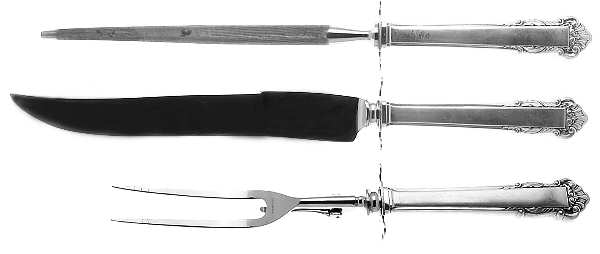 English Shell (Sterling, 1937) Large 3-Piece Roast Carving Set w/ Stainless Blade