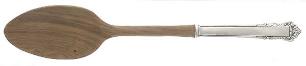 English Shell (Sterling, 1937) Salad Serving Spoon with Wooden Bowl