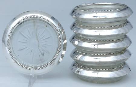 Sterling Hollowware Crystal Coaster with Sterling Rim - Set of 6
