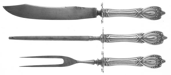 Monticello (Sterling, 1908) 3 Piece Small Carving Set W/Sterling Guard