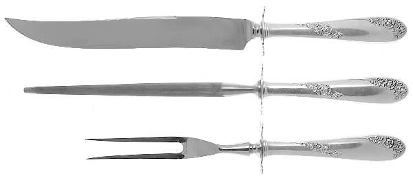 Sweetheart Rose (Sterling, 1951) Large 3-Piece Roast Carving Set w/ Stainless Blade