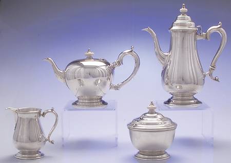 Early American-Plain (Sterling, Hollowware)  4 Piece Tea Set (SCP, STP, SCR, SSU)