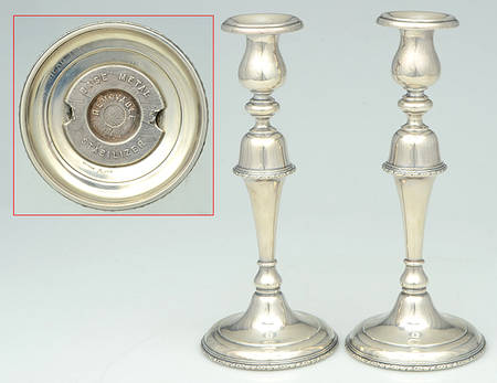 William & Mary (Sterling, Hollowware)  Pair of 9" Weighted Candlesticks