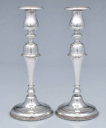 William & Mary (Sterling, Hollowware)  Pair of Metal Weighted Anchor Candlesticks